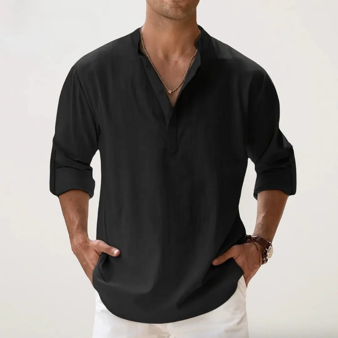 Elbow-Sleeve Button-Up Shirt