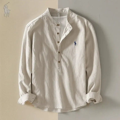 Men’s Cotton & Linen Grandad Collar Shirt