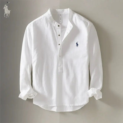 Men’s Cotton & Linen Grandad Collar Shirt
