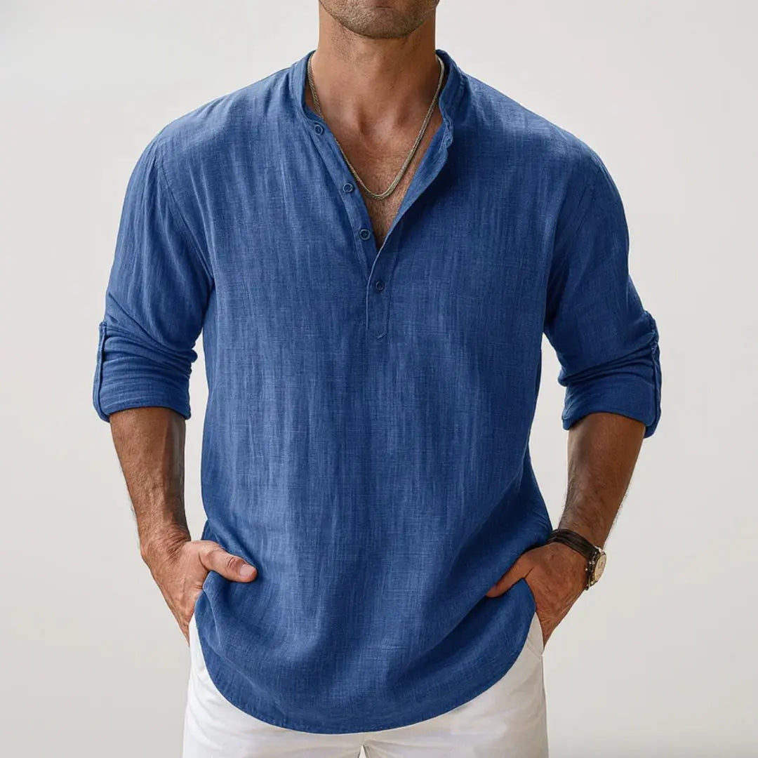 Elbow-Sleeve Button-Up Shirt