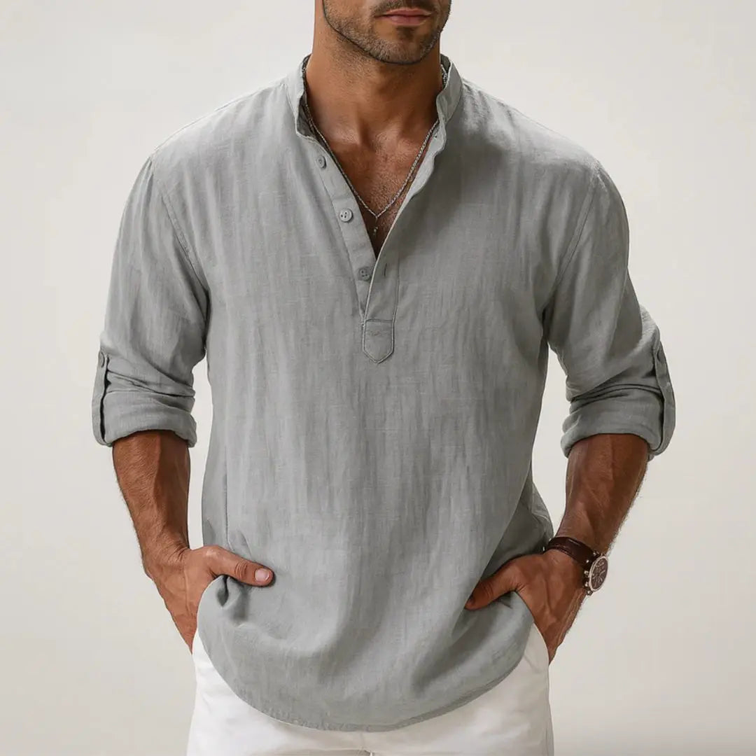 Elbow-Sleeve Button-Up Shirt